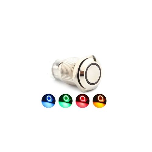 Interruptor universal - boton metalico pulsadorflat 12mmbacklight led blanco