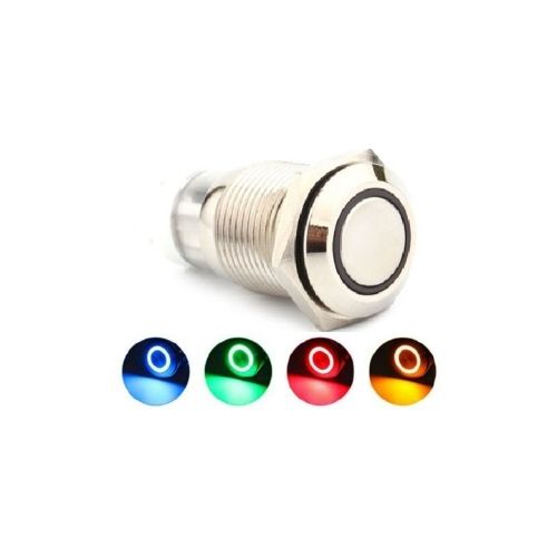 Interruptor universal - boton metalico self lockflat 10mmbacklight led azul