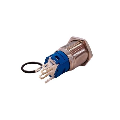 Interruptor universal - boton metalico self lockflat 16mmbacklight led azul