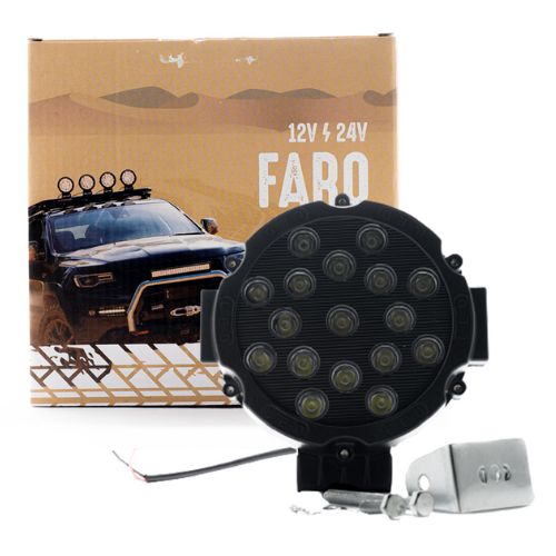 Faro de led universal - cirular 51 watts (18 led  3 watts) color blanco 12v / 24v borde negro - haz de luz spot -  