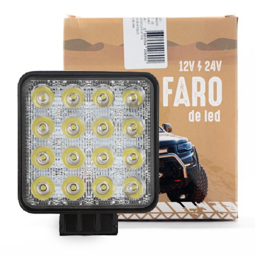 Faro de led universal - cuadrado 48 watts (16 led  3 watts) color blanco 12v / 24v  - haz de luz spot - cantidad por caja master 50  