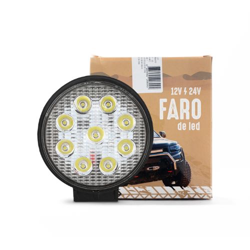 Faro de led universal - cirular 27 watts (9 led  3 watts) color blanco 12v / 24v - haz de luz spot - cantidad por caja master 50  