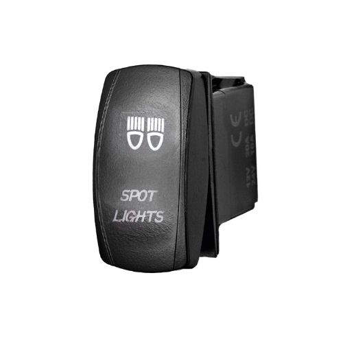 Interruptor basculante - voltaje de entrada: 12v-24v funciÃn: on / off (opcional) 5 pines (opcional) material: abs + cobre interruptor basculante con patrÃn de grabado lÃser y 2 luces led