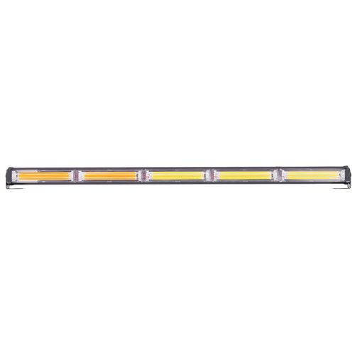 Barra led cob dual - 12-36v blanca y ambar 5 bloques cob 75w flash 10 funciones 750x40x45mm  incluye toma a 12v con interruptor on / off y manejo de funciones destellantes  