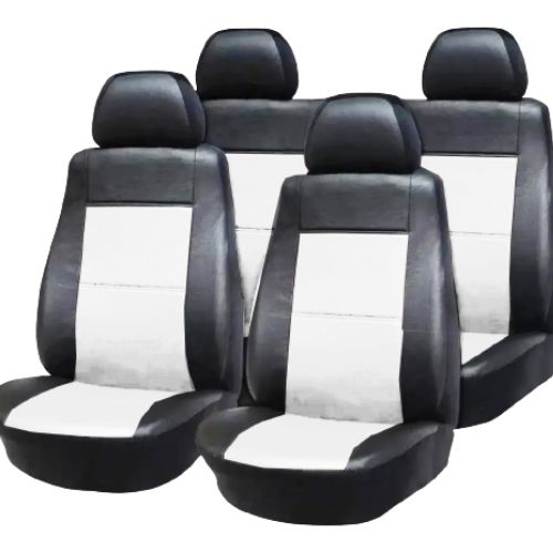 Funda cubre asiento - universal negra y blanca de cuero sintetico 2 butacas + asiento trasero enterizo