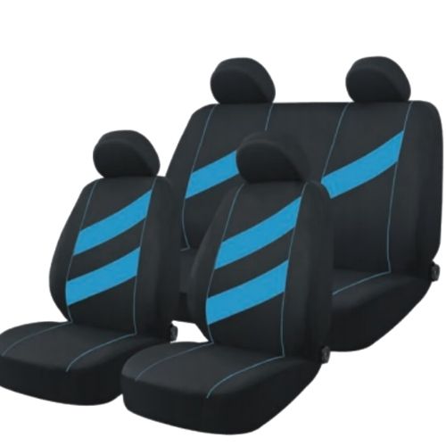 Funda cubre asiento - 9 piezas de tela color negro con detalles azul