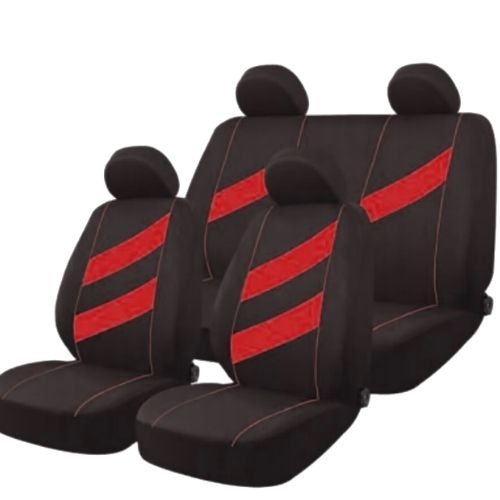 Funda cubre asiento - 9 piezas de tela color negro con detalles rojo