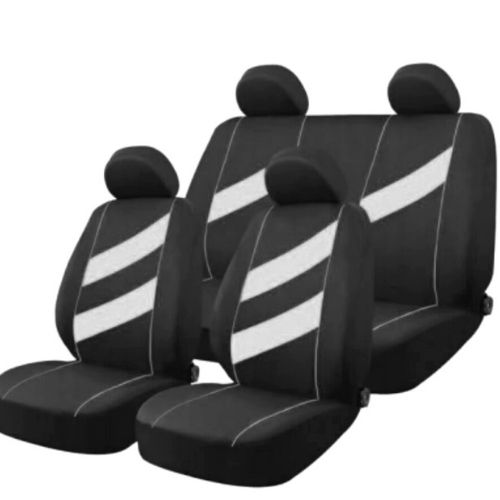 Funda cubre asiento - 9 piezas de tela color negro con detalles blanco