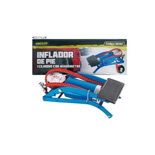 Inflador de pie - compresor / inflador metalico de pie 55cm x 10cm color azul